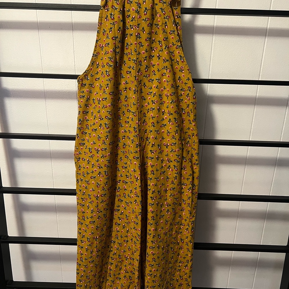 Handmade Floral Print Mustard Yellow Overalls Jumpsuit - Picture 5 of 8